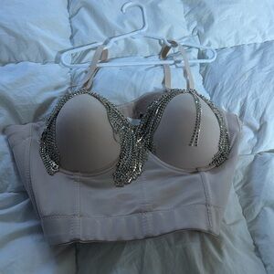 Elegant Beige Embellished Bra